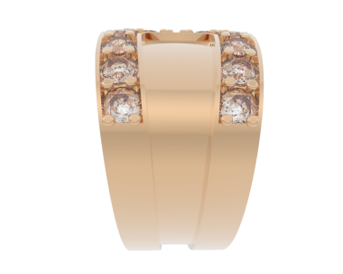 Beyaz arka planda yansıması olan altın dekoratif elmas bir yüzüğün üç boyutlu resmi.