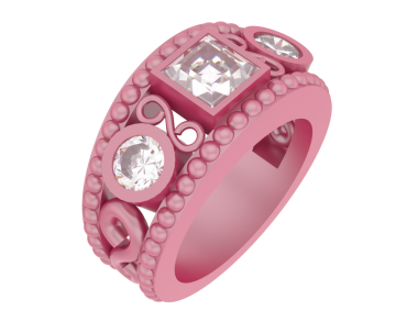 Pembe alyans siyah arka planda izole edilmiş. 3d oluşturma