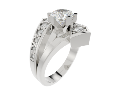 Elmaslı gümüş alyans. 3d illüstrasyon