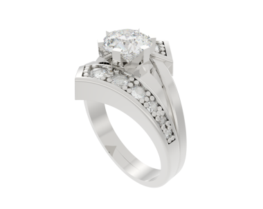 Elmaslı gümüş yüzük. Mücevher. 3d illüstrasyon