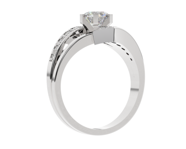 Beyaz zemininde beyaz bir yüzük olan elmas bir yüzük. 3 Boyutlu Hazırlama.