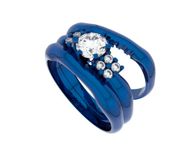 Siyah arka planda çiçek olan mavi bir elmasın 3 boyutlu görüntüsü