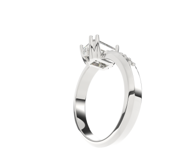 Üç boyutlu gümüş nişan yüzüğü ve siyah arka planda izole edilmiş elmas.