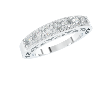 Pırlantalı beyaz bir arka plan üzerinde izole gümüş yüzük