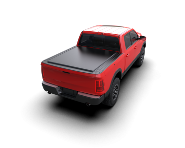 Kırmızı renkli bir kamyonet, beyaz arkaplanda 3 boyutlu görüntüleme.