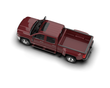 Beyaz arka planda izole edilmiş 3 boyutlu kırmızı bir kamyonet.