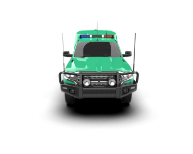 Yeşil polis arabası beyaz arka planda izole edilmiş. 3d oluşturma