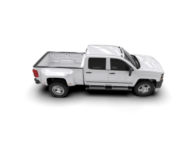 Beyaz bir araba için siyah römorklu beyaz bir kamyonet. 3d oluşturma