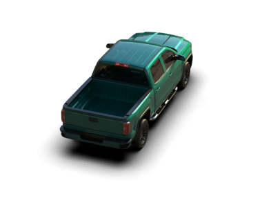 Siyah arka planda yeşil bir arabanın 3 boyutlu canlandırması