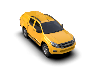 Beyaz arka planda izole edilmiş sarı bir arabanın 3 boyutlu görüntüsü, 3 boyutlu.