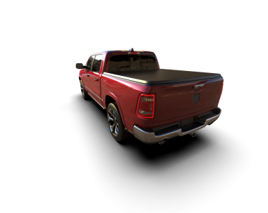 Beyaz arka planı olan kırmızı bir kamyonetin 3 boyutlu görüntüsü.