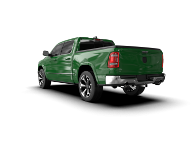 Siyah arka planda gölgeli yeşil bir pikap.