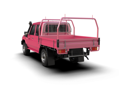 Beyaz arka planda pembe bir kamyonet, izole edilmiş. 3d oluşturma