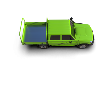 Siyah arkaplanda gölgelenmiş yeşil minibüs, 3 boyutlu illüstrasyon