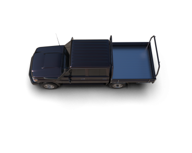 Beyaz arkaplanda izole edilmiş mavi bir minibüsün 3 boyutlu resmi