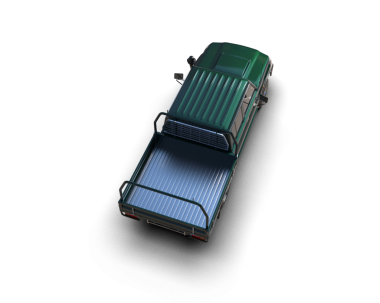 Siyah saplı yeşil bir kamyonun 3 boyutlu görüntüsü.