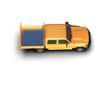 Siyah sırt çantasına izole edilmiş sarı yansıtıcı bir arabanın 3 boyutlu görüntüsü.