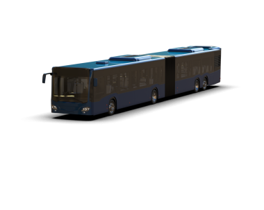 Mavi arka planda izole edilmiş bir otobüs. 3d illüstrasyon