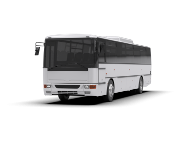 Gri arka planda izole edilmiş gerçekçi ticari otobüs