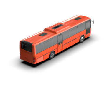 Koyu arkaplanda kırmızı bir otobüsün 3 boyutlu canlandırması