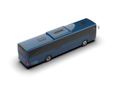 Beyaz otobüsü olan mavi bir otobüs. 3d illüstrasyon.