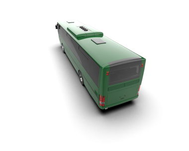 Yeşil bir otobüsün 3 boyutlu görüntüsü