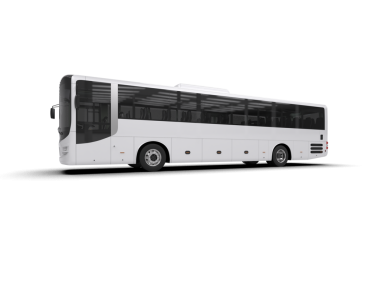 Beyaz arka planda beyaz bir otobüs. yan görünüm.