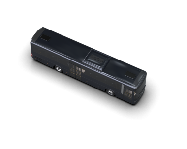 Siyah bir stüdyo zemininde siyah arka planı olan beyaz bir otobüsün 3 boyutlu görüntüsü.