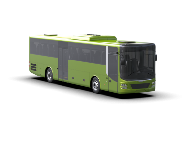 Modern yeşil otobüs gölgeli beyaz bir arka planda izole edildi. 3d oluşturma.