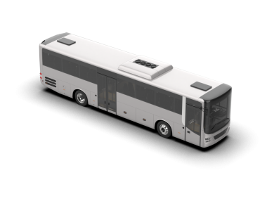 Siyah arkaplanda izole edilmiş beyaz bir otobüsün 3 boyutlu görüntülenmesi