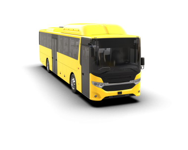 Uzun gölgeli sarı modern otobüs