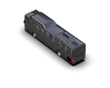 Siyah izole edilmiş arka planda modern bir otobüsün 3 boyutlu canlandırması