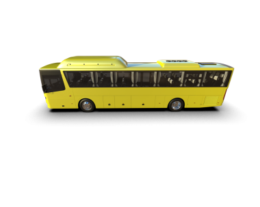 Sarı çift katlı - beyaz arkaplanda yalıtılmış otobüs, yan görünüm.