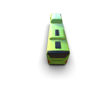 Siyah arka planda yeşil otobüs. 3 Boyutlu Hazırlama