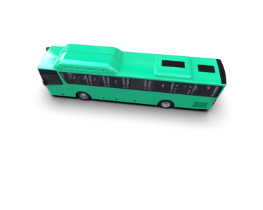 Siyah arkaplanda izole edilmiş yeşil bir otobüsün 3 boyutlu görüntülemesi