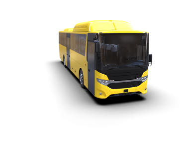 Uzun gölgeli sarı küçük bir otobüs. kırpma yolu ile beyaz arkaplanda izole. 3 boyutlu resimleme