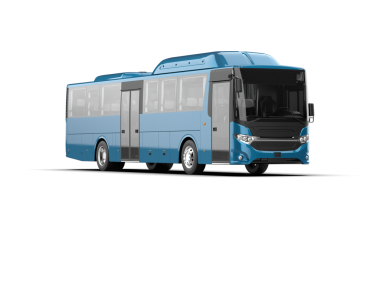 Büyük beyaz otobüsü olan mavi bir otobüs. Beyaz bir arka planda izole edilmiş. Ön manzara. vektör illüstrasyonu.