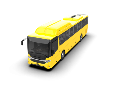 Sarı modern otobüs gri arka planda izole edildi