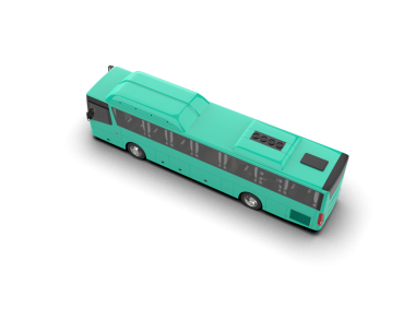 Beyaz arkaplanda yeşil bir otobüs.