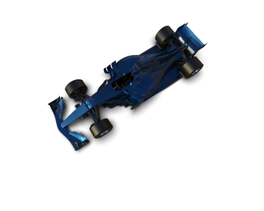 Mavi yarış arabası. Siyah bir arka planda izole edilmiş. 3 boyutlu resimleme.