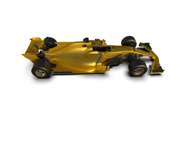 Siyah arka planda sarı-yeşil bir arabanın 3 boyutlu çizimi