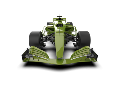 3 boyutlu markalı, daha az kullanışlı yeşil bir araba.