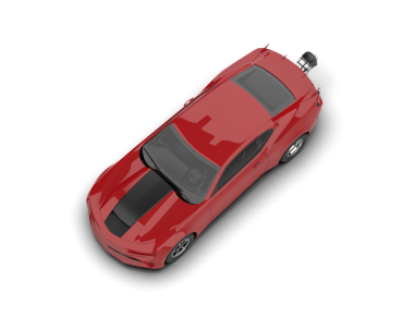 Siyah arka planda kırmızı araba. en üstteki görünüm.