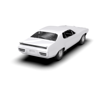 Stüdyoda siyah arka planı olan beyaz bir arabanın 3 boyutlu görüntüsü.