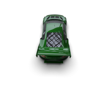 Yeşil arka planda yeşil bir arabanın 3 boyutlu görüntüsü