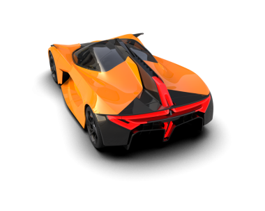 turuncu spor araba beyaz arka planda izole edilmiş 3 boyutlu görüntüleme