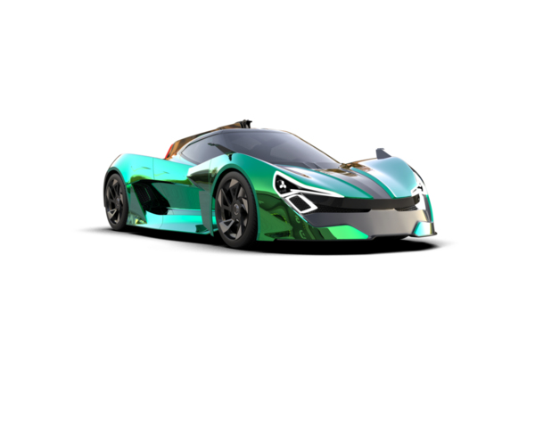 Yeşil kurdeleli küçük yarış arabası. 3d oluşturma