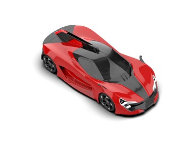 Koyu arkaplanda kırmızı spor araba, 3 boyutlu.
