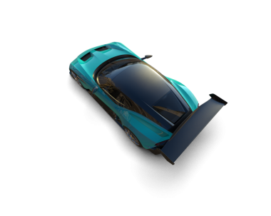 Siyah arkaplanda yansıtıcı bir arabanın 3 boyutlu canlandırması