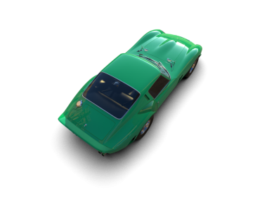 Siyah arka planda yeşil bir arabanın 3 boyutlu canlandırması
